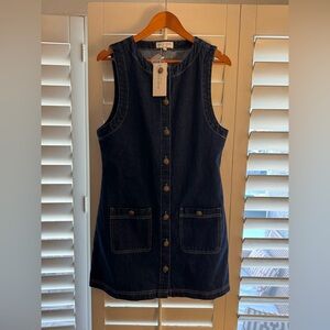 Madison Dark Blue Denim Top with Button Accent